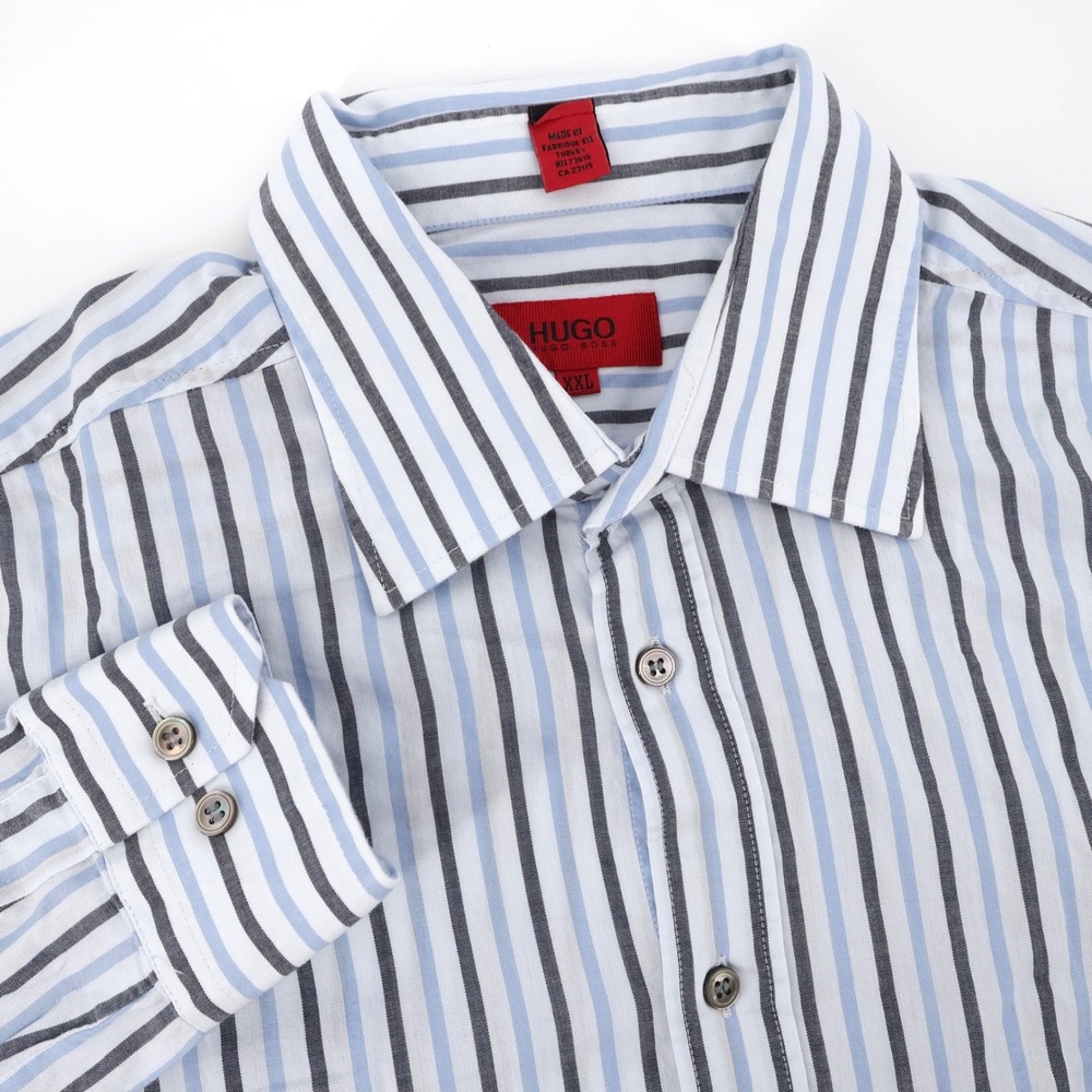 HUGO Hugo Boss Striped Button Up Dress Shirt Blue Long Sleeve Mens XXL